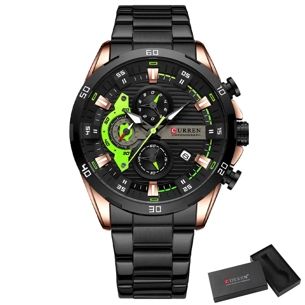 CURREN klockor i rostfritt stål för män - Creative Fashion Luminous Dial with Chronograph