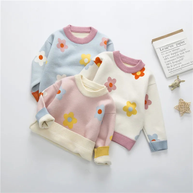 Suéter de punto con estampado floral CozyBloom para niñas | Suéter cálido de invierno