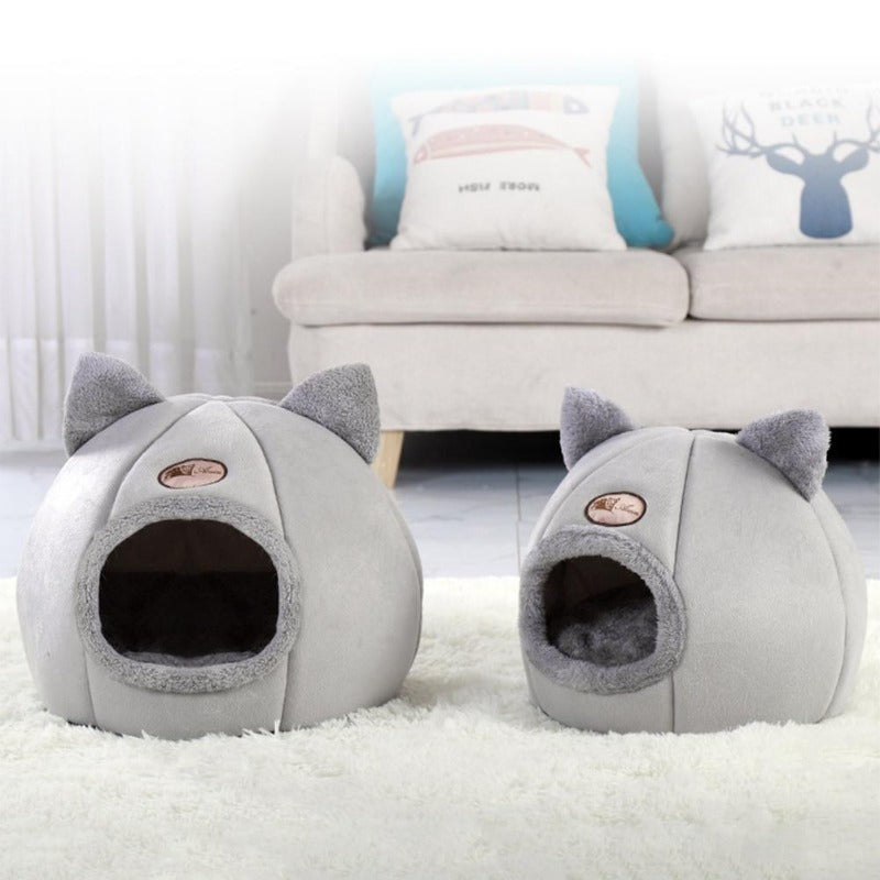 Cute Kitty Calming Cat Cave with Removable Cat Bed Cushion