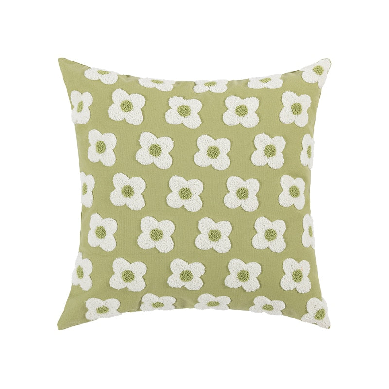 Daisy Embroidered Lumbar Pillow Cover