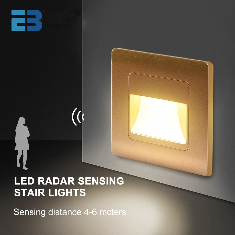 EB Brone - Led Stair Light 4 Colors PIR Sensor Recessed Footlight