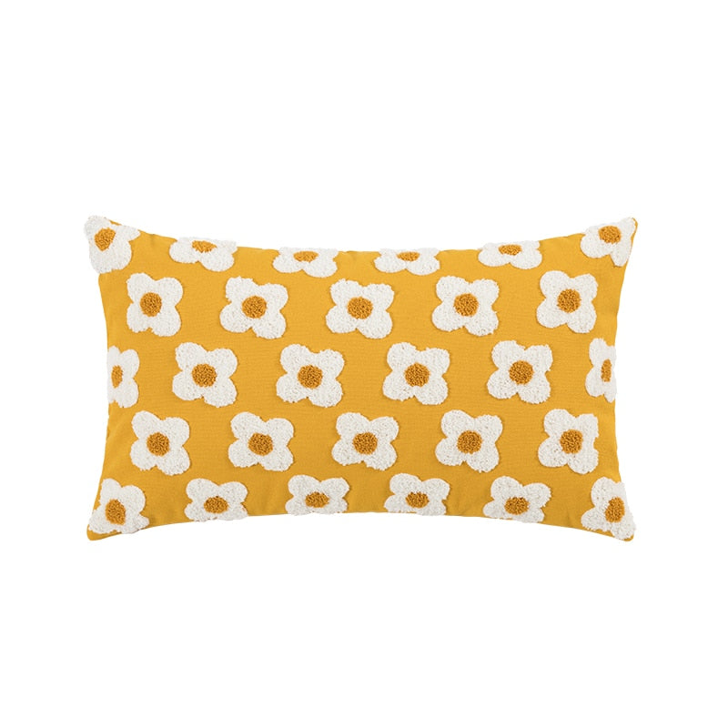 Daisy Embroidered Lumbar Pillow Cover