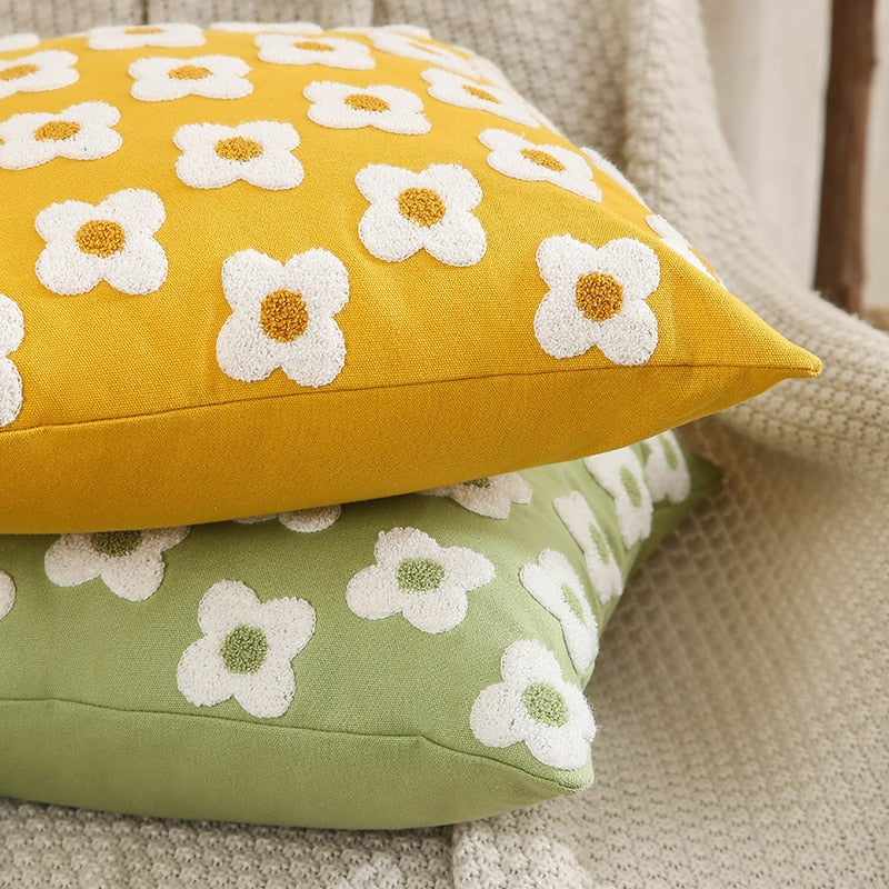 Daisy Embroidered Lumbar Pillow Cover