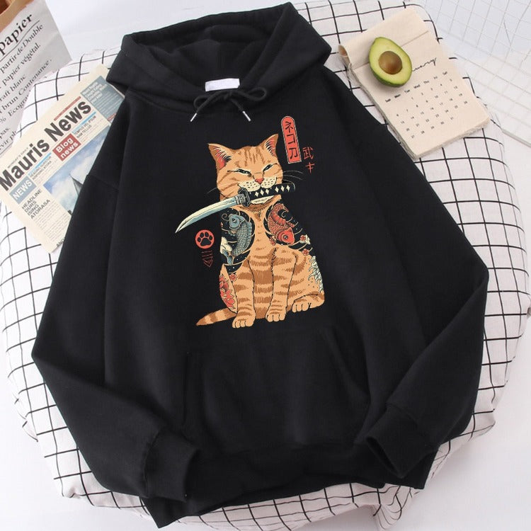 Samurai Katana Orange Cat Hoodie