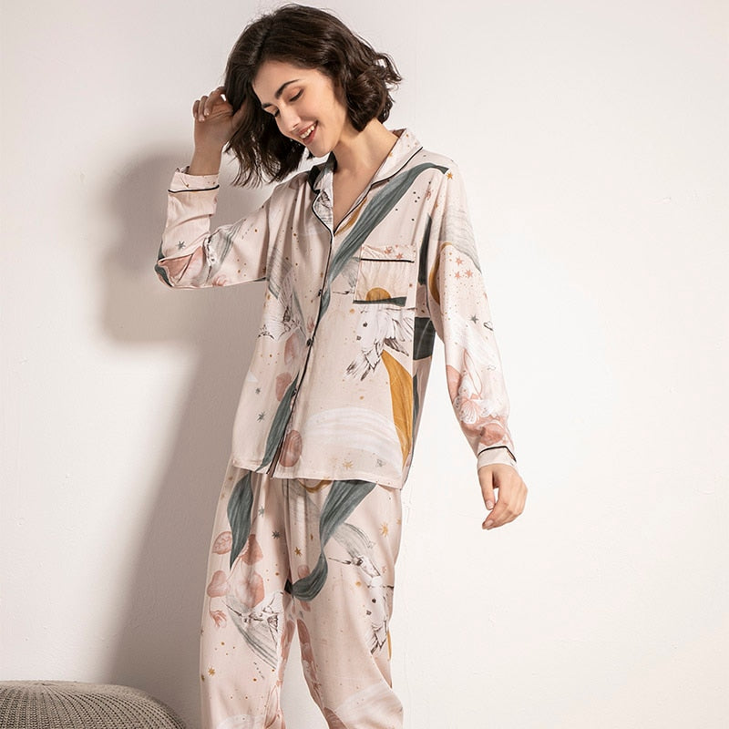 Women's long sleeve floral print pyjamas