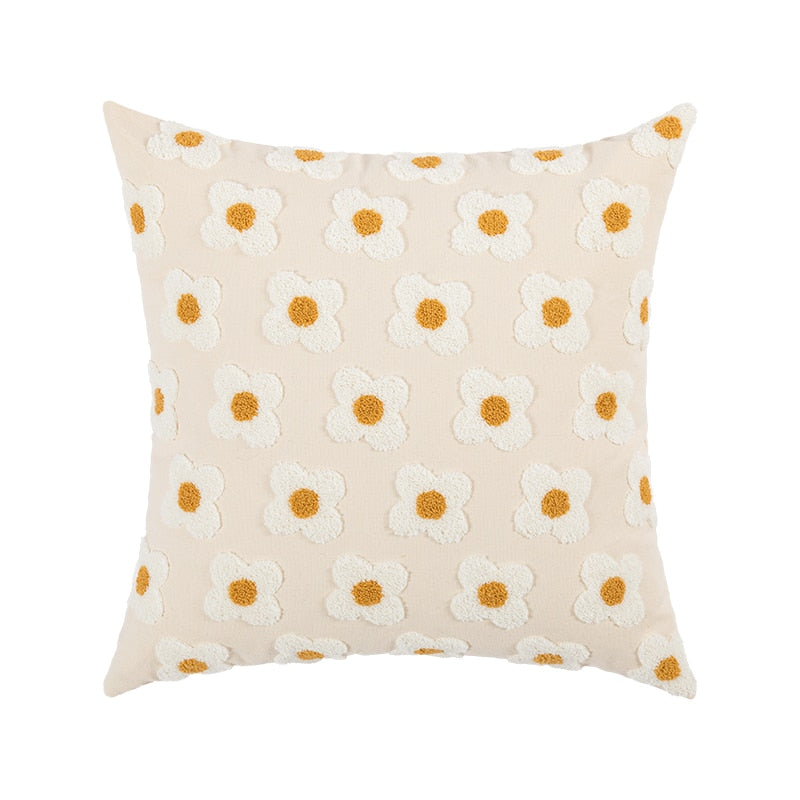 Daisy Embroidered Lumbar Pillow Cover