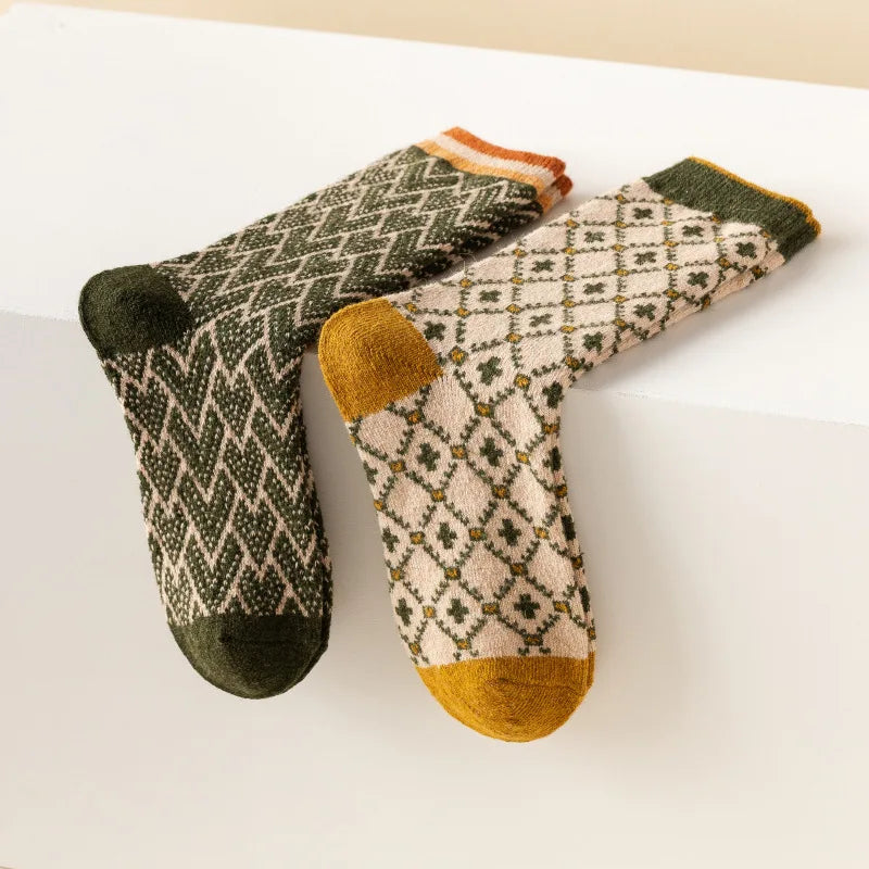 DaiShana Luxus Woll Winter Socken für Frauen - Warme geometrische Muster