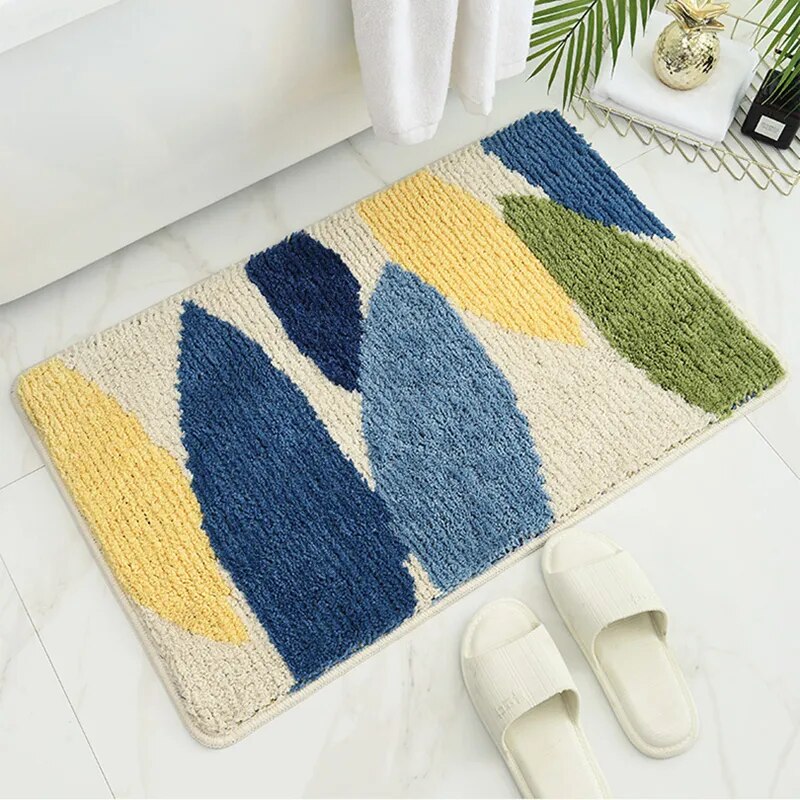 Green Leaves Flocking Bath Mat – Non-Slip, Absorbent Microfibre Bathroom Rug