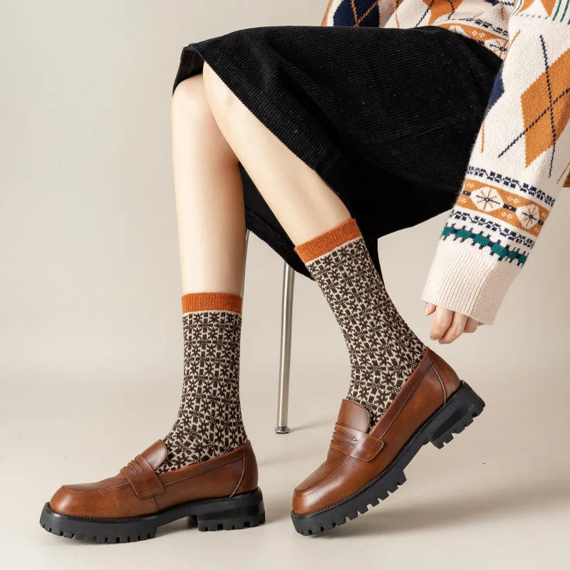 Chaussettes d'hiver en laine de luxe DaiShana pour femmes - Motifs géométriques chauds