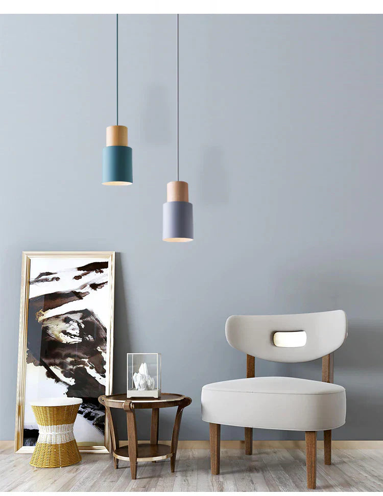 Ingrid Wood & Metal Cylinder Pendant Light