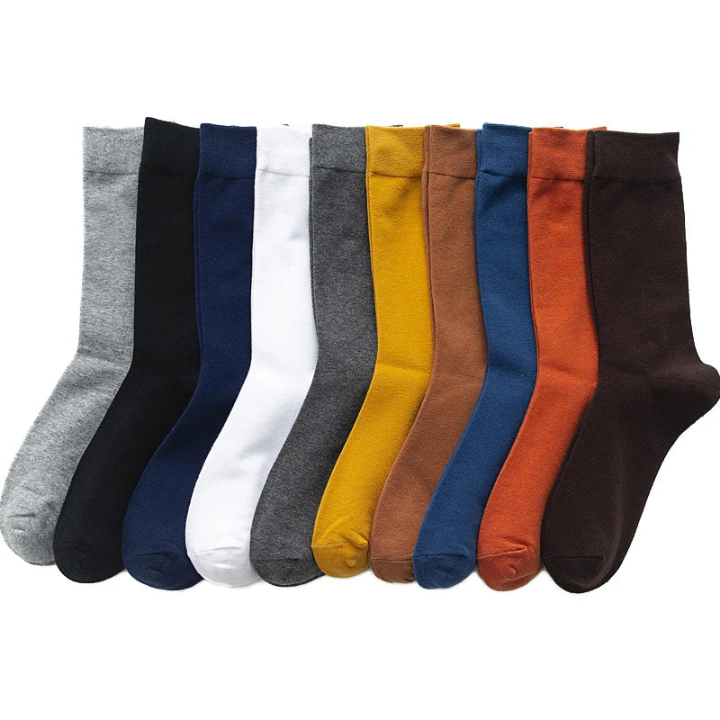 10 Pairs Premium Men's Cotton Dress Socks - Comfortable, Stylish, and Perfect for Work