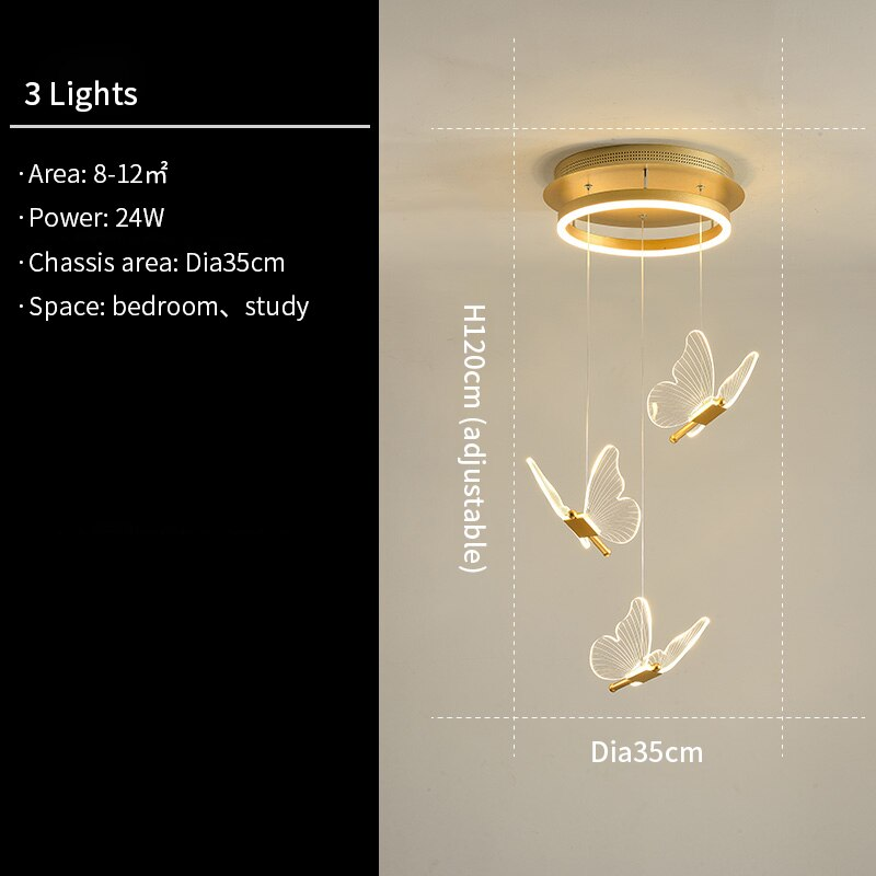 Lámpara de araña de hierro y acrílico con forma de espiral de mariposa en 3D