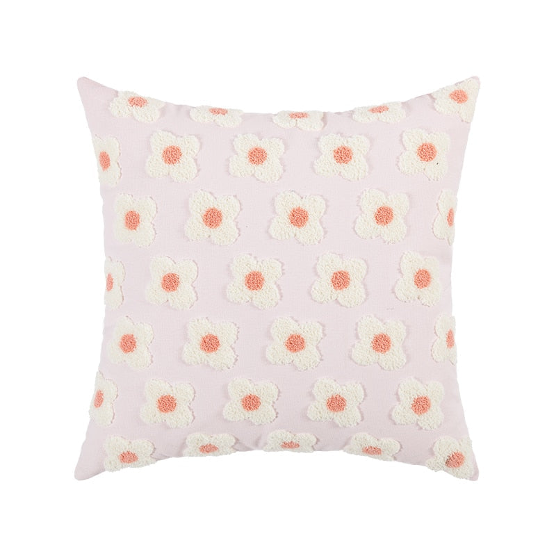 Daisy Embroidered Lumbar Pillow Cover