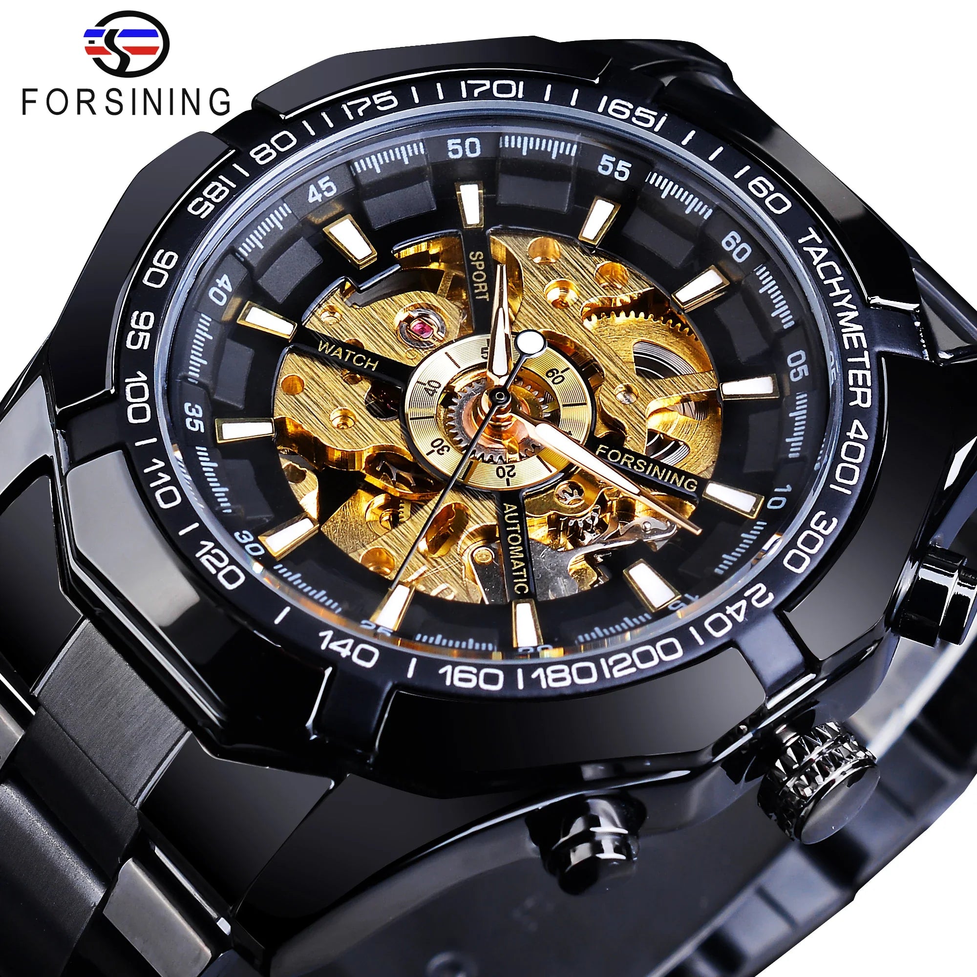 Stainless Steel Waterproof Men's Skeleton Watches -  Transparent Mechanical Sport Male Wrist Watches