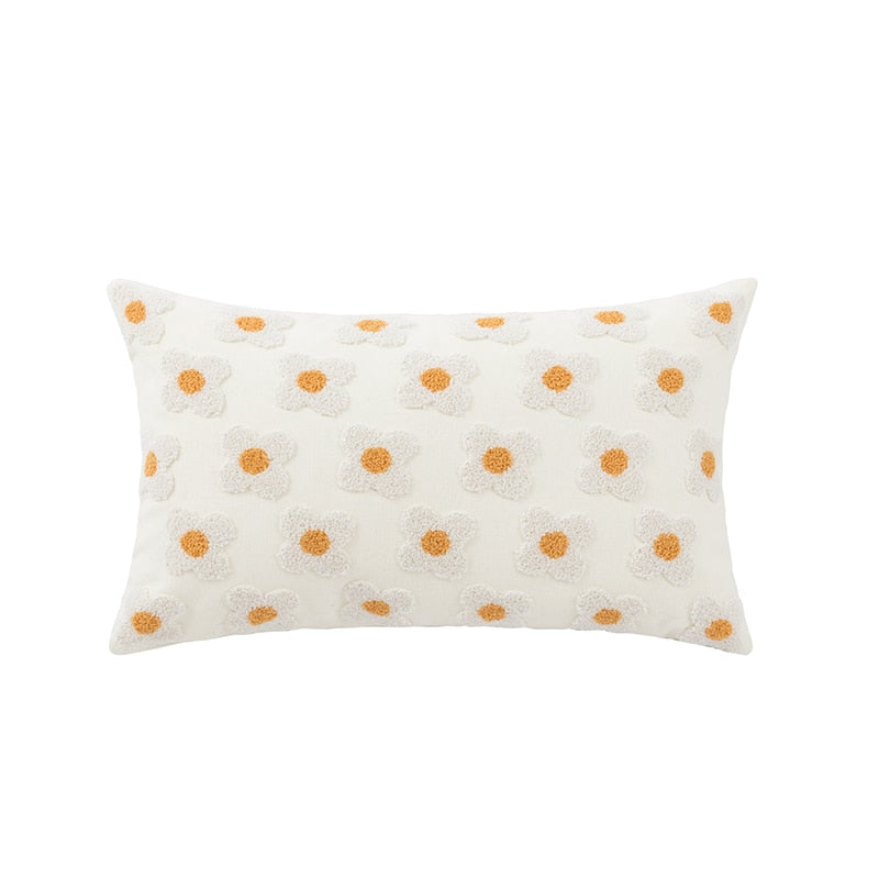 Daisy Embroidered Lumbar Pillow Cover