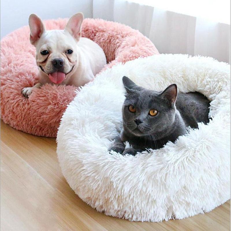 Round Plush Calming Donut Dog Bed for Small to Large Dogs