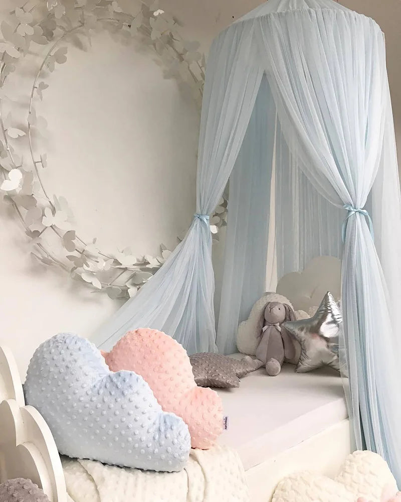 Ciel de lit en tulle pour enfants avec décoration d'étoiles - Blanc, Beige, Rose, Gris, Bleu et Violet