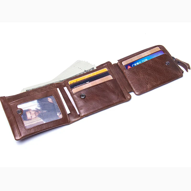 Victor Genuine Leather Trifold herre lommebok – vintage kuskinn med myntlomme og RFID-beskyttelse