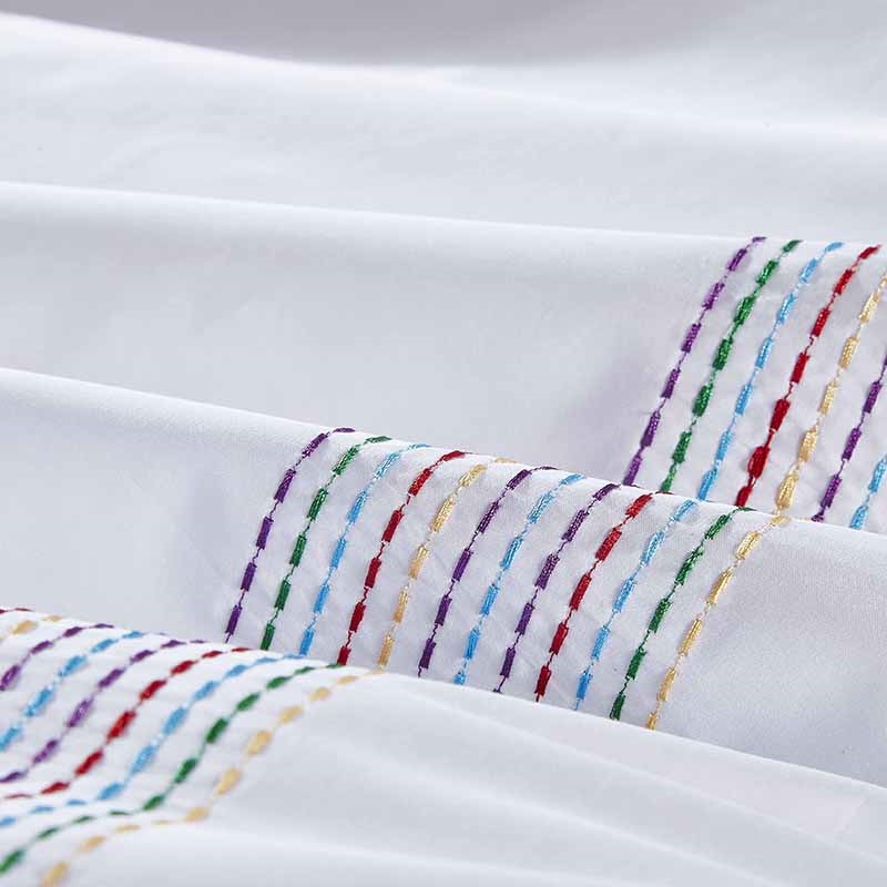 Set de lenjerie de pat din bumbac egiptean Abyad Hotel Rainbow Stitch