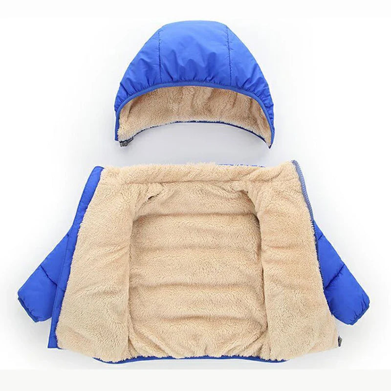 Veste d'hiver à capuche confortable pour enfants – Manteau épais en mélange de coton et de laine pour garçons et filles