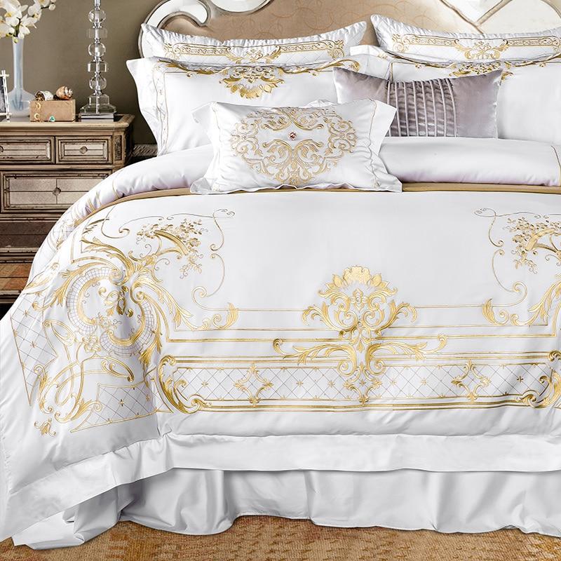 DeLuxxe White Egyptian Cotton Embroidery Bedding Set