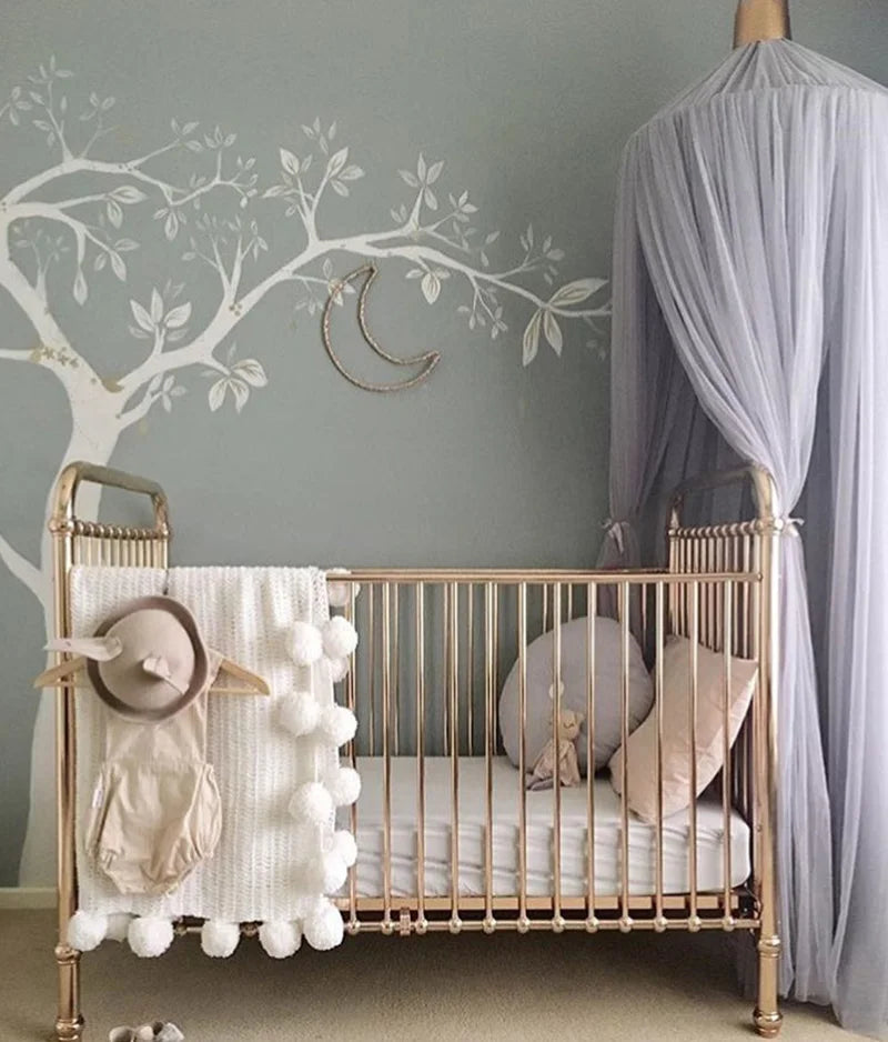 Ciel de lit en tulle pour enfants avec décoration d'étoiles - Blanc, Beige, Rose, Gris, Bleu et Violet