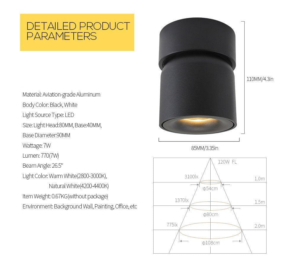 AiS LED Ceiling Light Surface Mounted 360 Degrees Round Curve Rotation