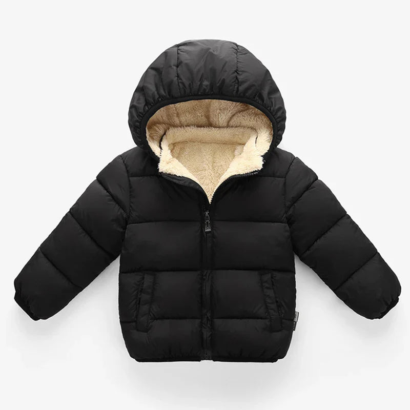 Acogedora chaqueta de invierno con capucha para niños - Abrigo grueso de mezcla de algodón y lana para niños y niñas