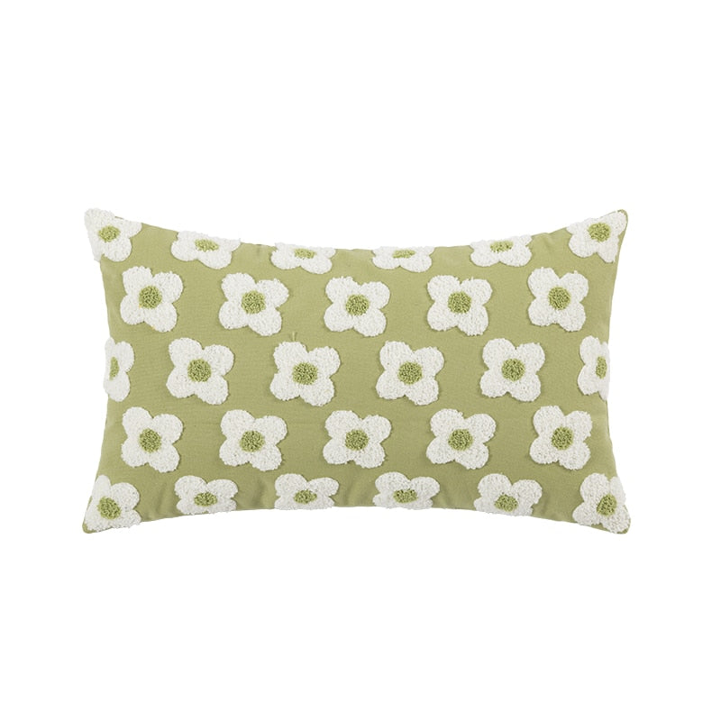 Daisy Embroidered Lumbar Pillow Cover