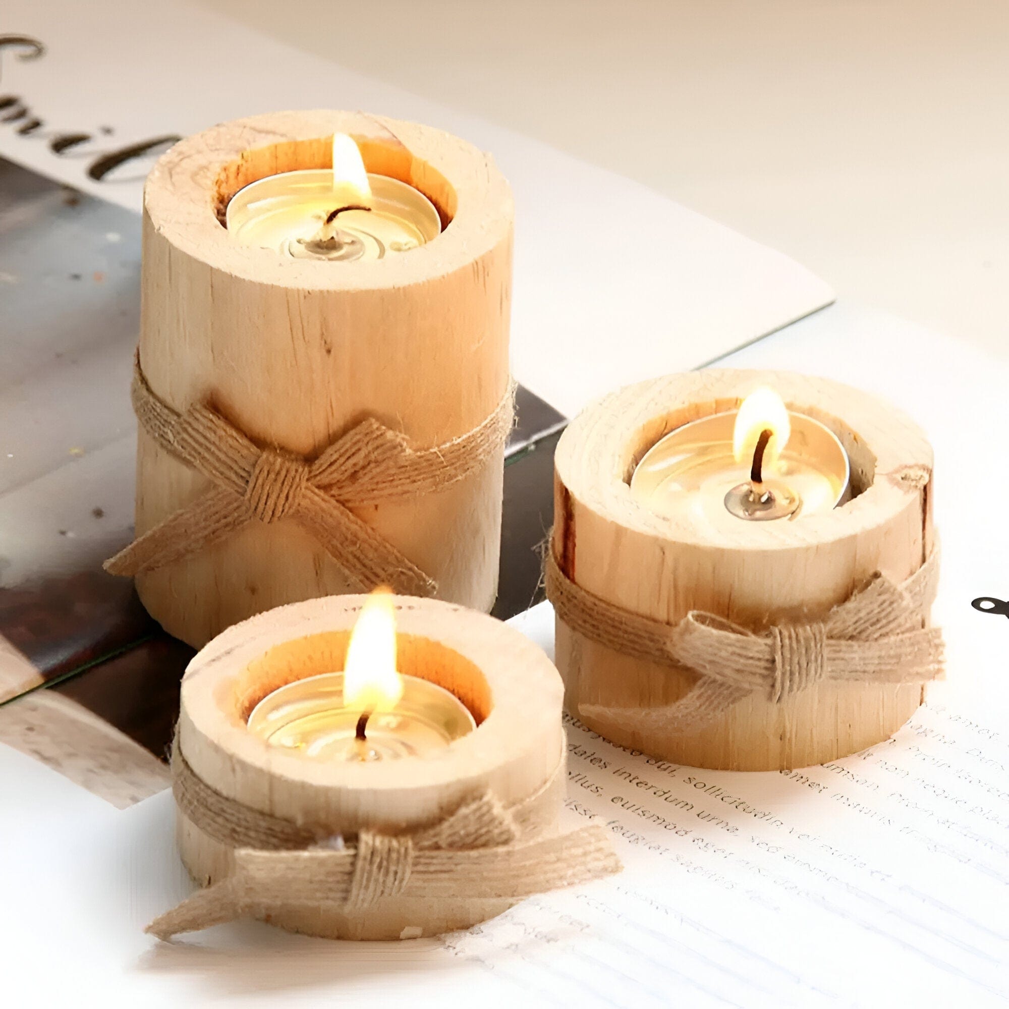 Pine Wood Candle Holders