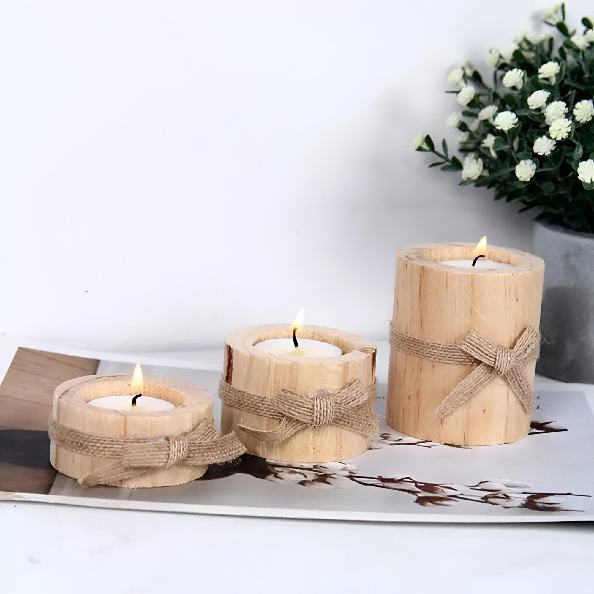 Pine Wood Candle Holders