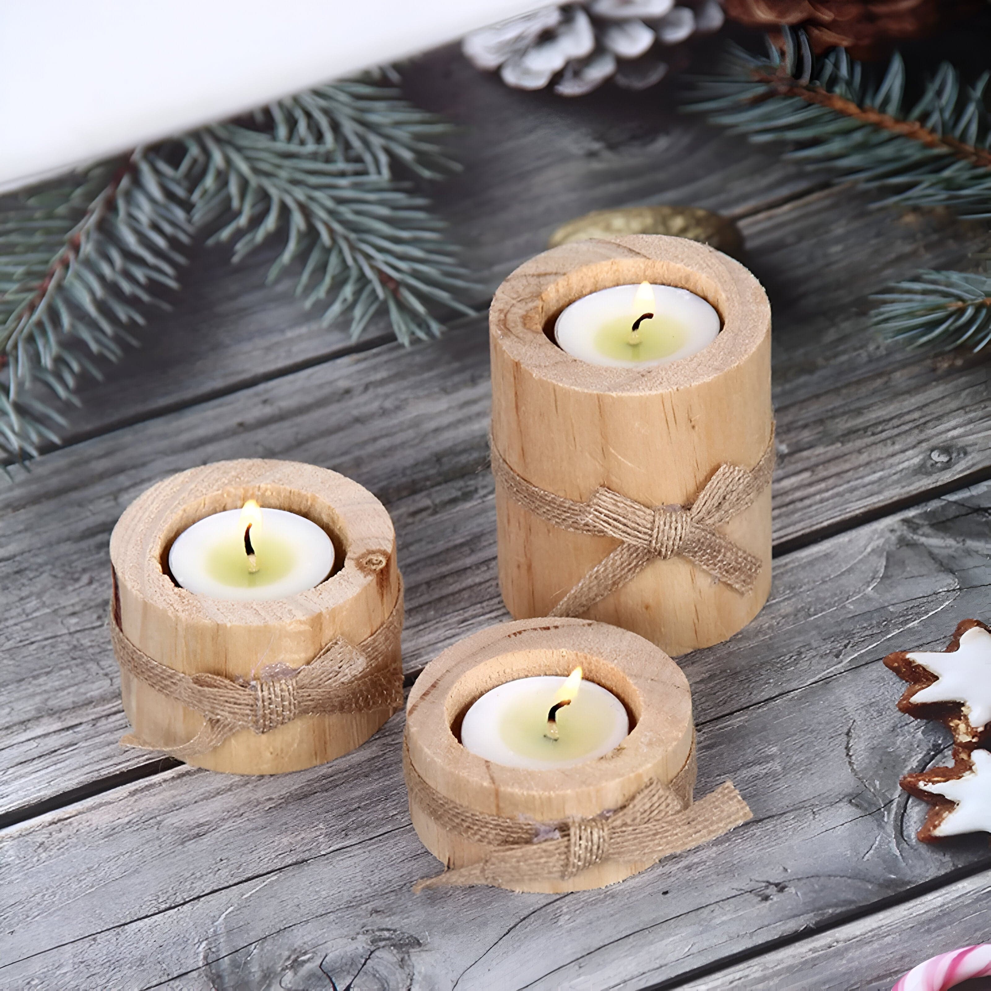 Pine Wood Candle Holders