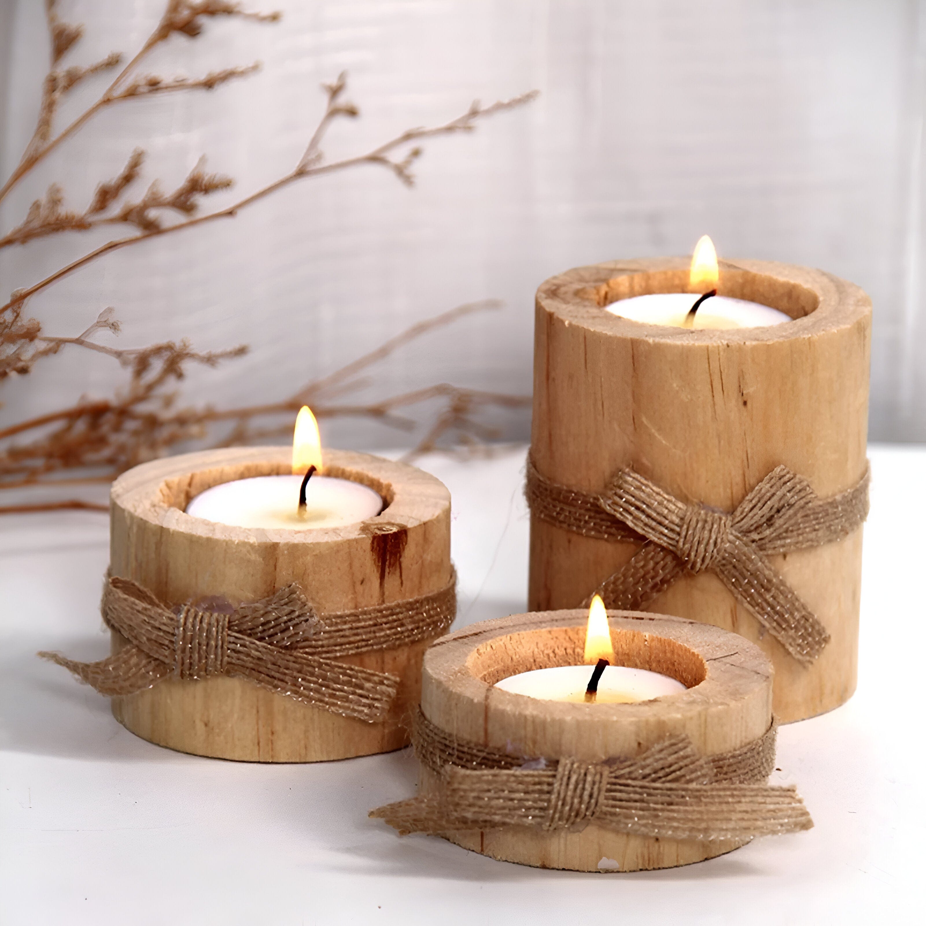 Pine Wood Candle Holders