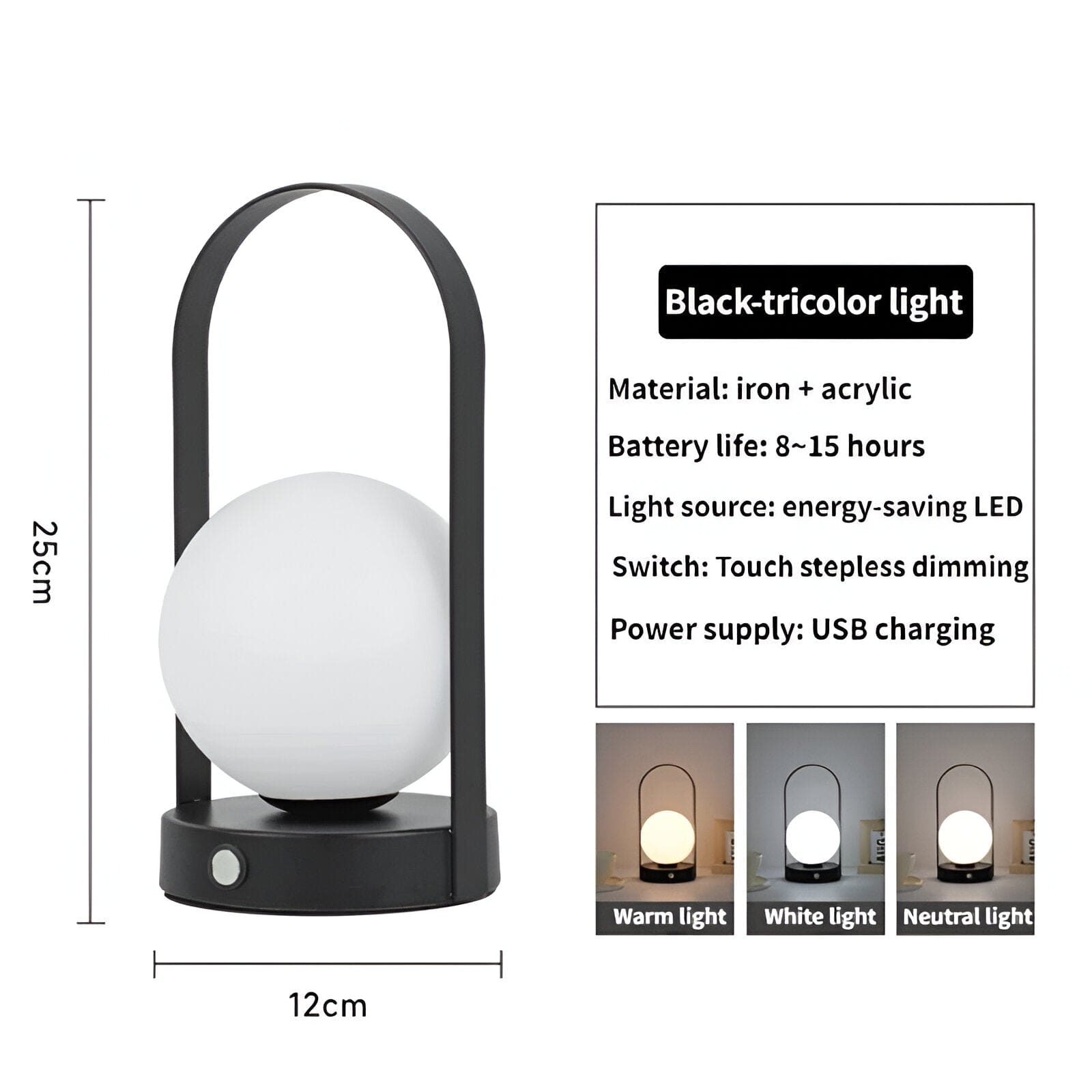 Lampe de table sans fil dimmable suspendue