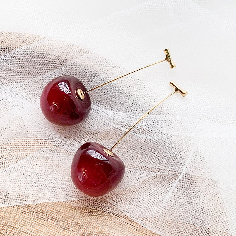 Boucles d'oreilles pendantes cerises rouges