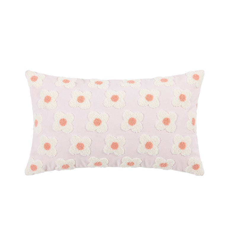 Daisy Embroidered Lumbar Pillow Cover