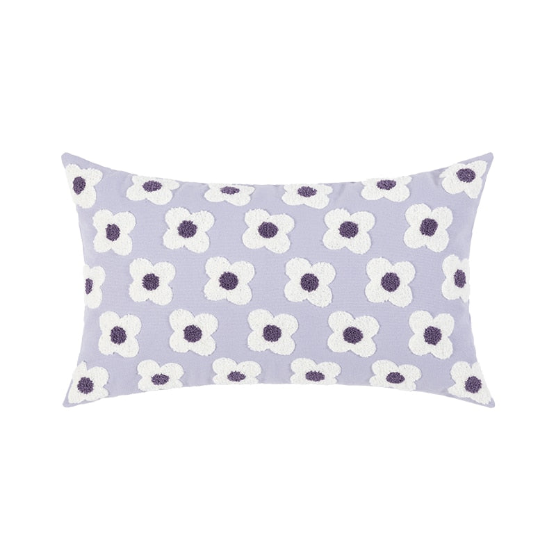 Daisy Embroidered Lumbar Pillow Cover