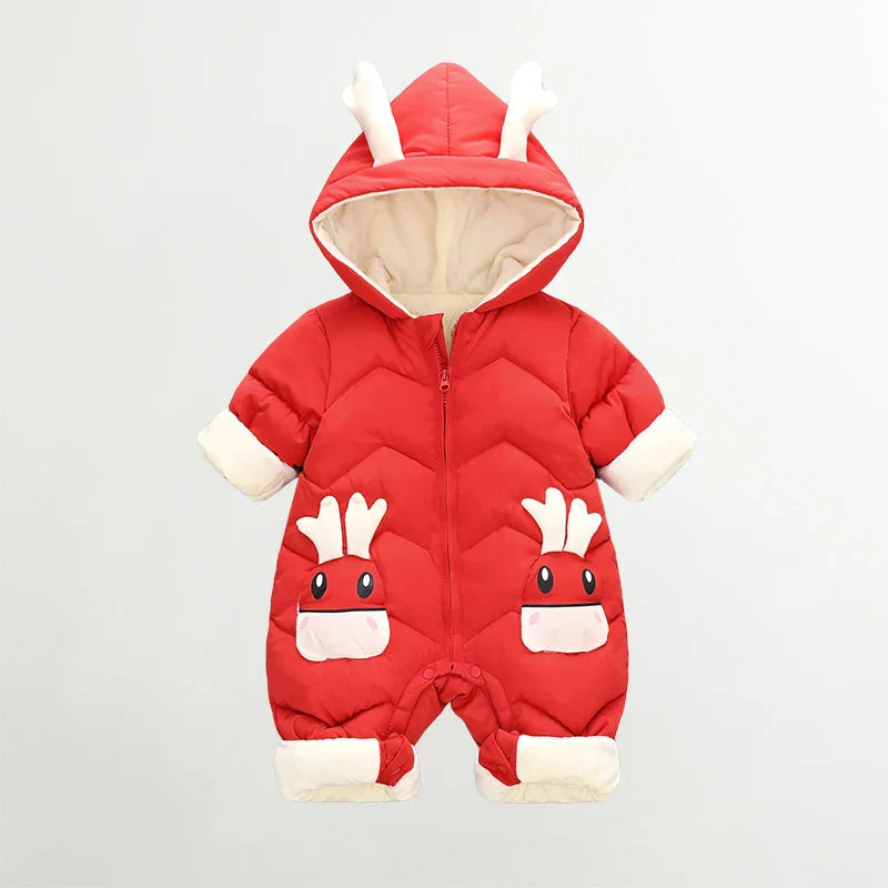 Bea Bear Winter Snowsuit - Plush Velvet Baby Romper Coat for Boys & Girls (0-3 Years)