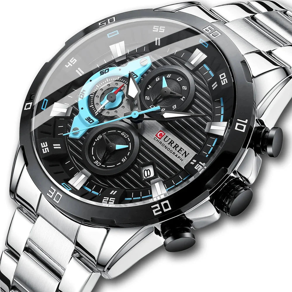 CURREN Montres en acier inoxydable pour hommes – Cadran lumineux tendance créatif avec chronographe