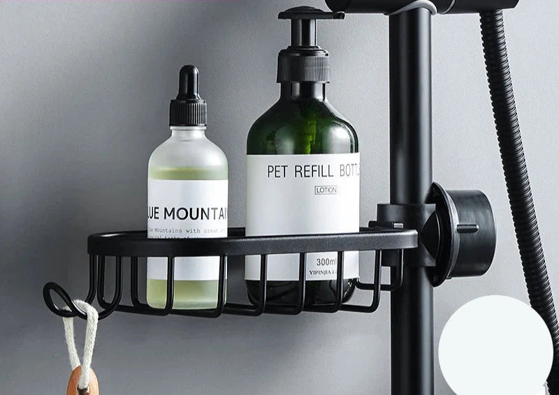 Adjustable Aluminum Bathroom Shelf Rack – Punch-Free Shower Storage Basket