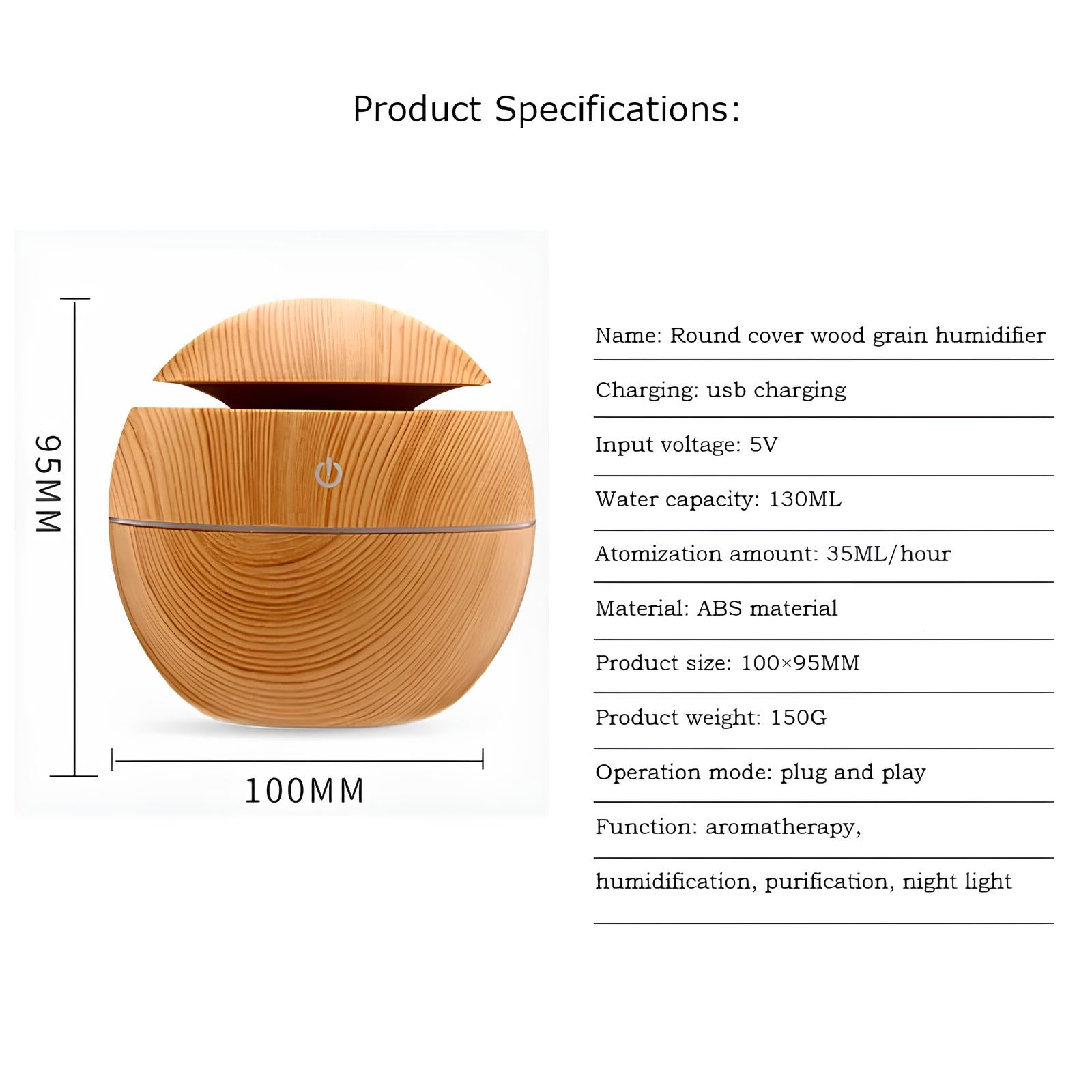 Tragbarer Aromadiffusor und Luftbefeuchter 130 ml mit 7-farbigem LED-Licht