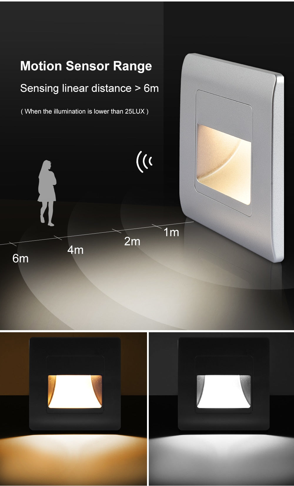 EB Brone - Led trappelys 4 farver PIR sensor forsænket fodlygte