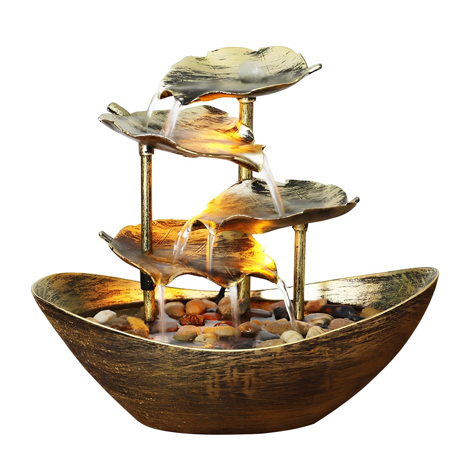 Water Over Sailing Lotus Leaf Tabletop Fountain Waterfall