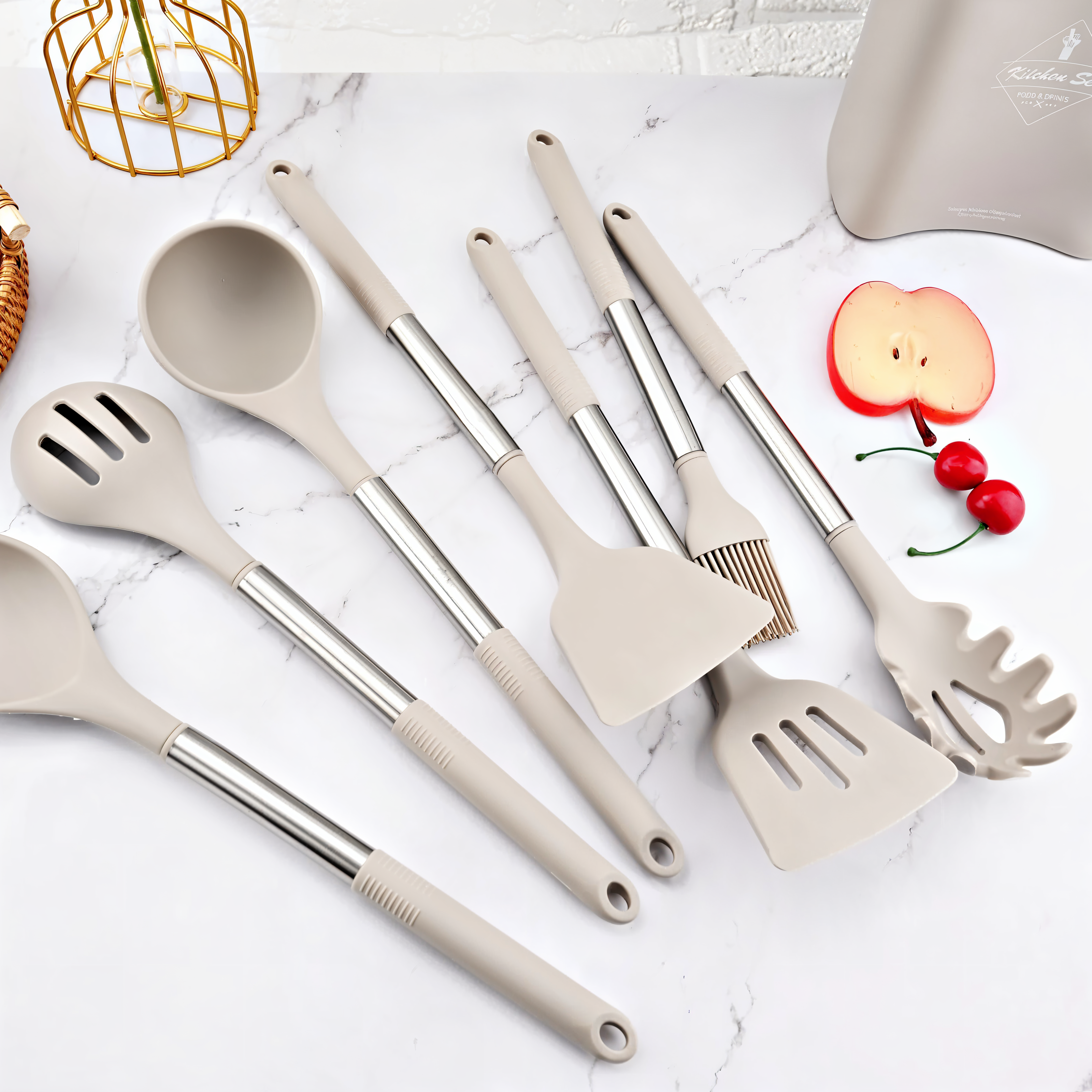 Set de ustensile de bucătărie din silicon CuisineCraft, 12 piese - Rezistent la căldură, mânere din oțel inoxidabil, design ergonomic