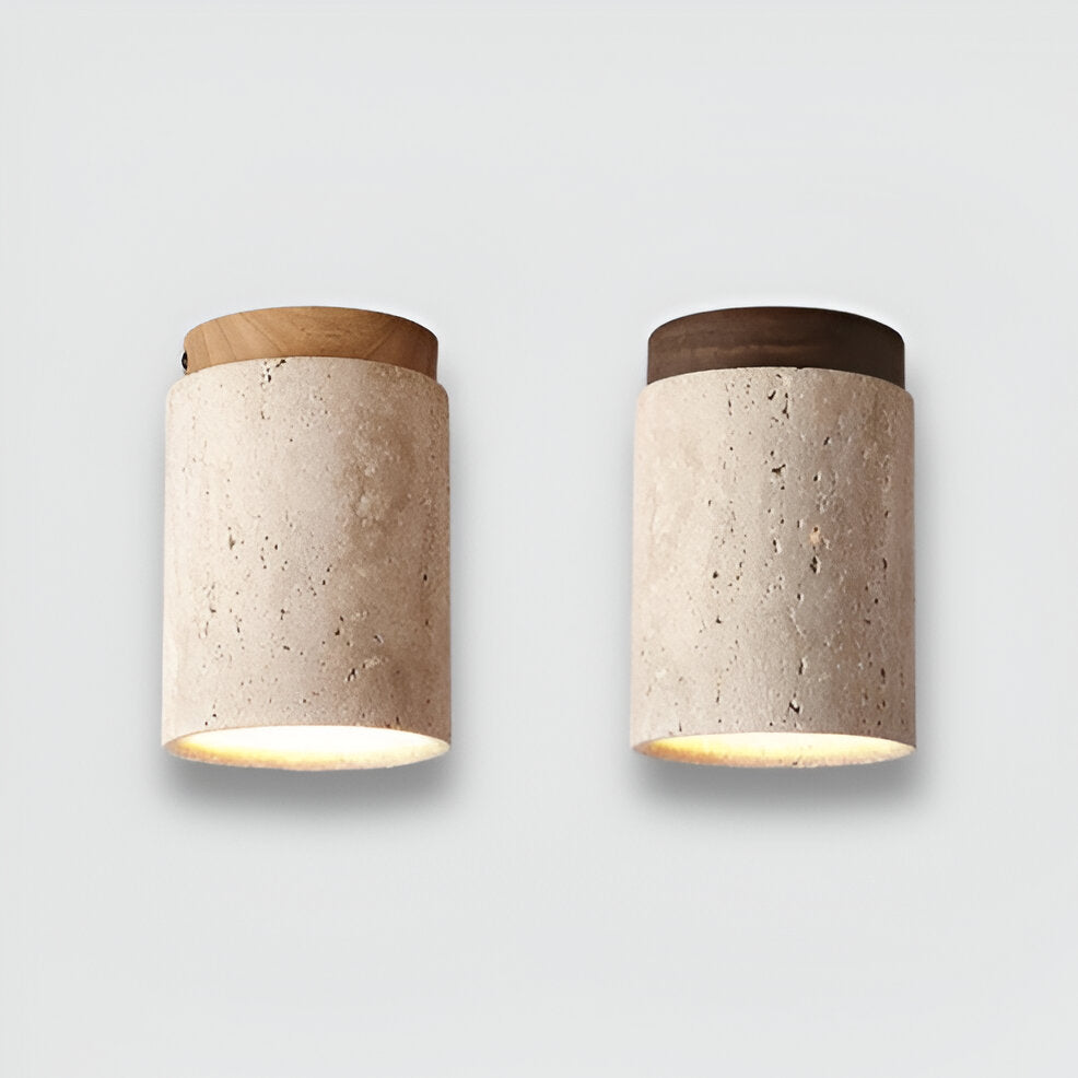 MarWood Travertine Ceiling Light – Marble & Wood Flush Mount Spotlight for Elegant Lighting