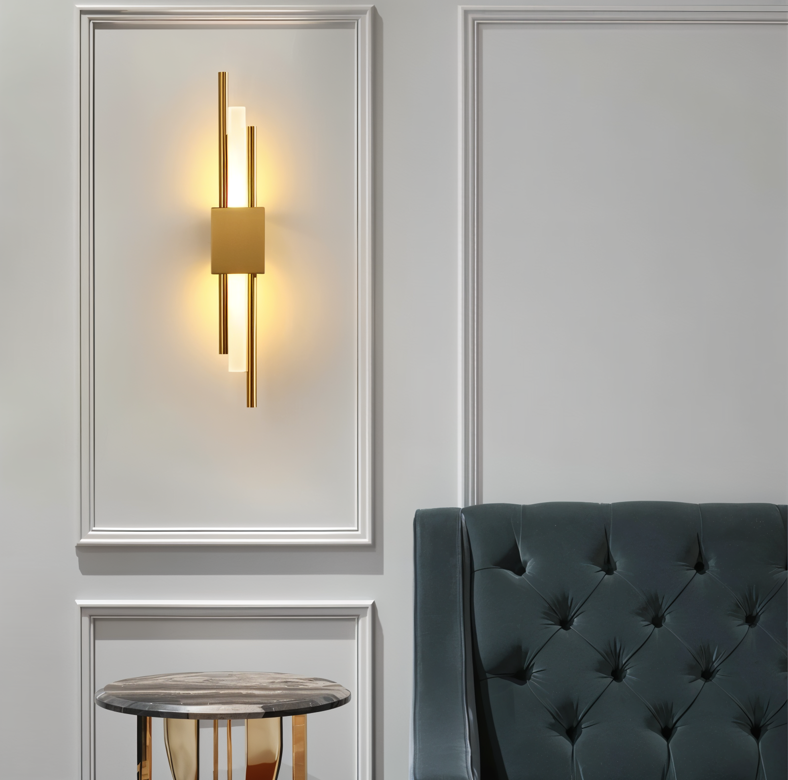 NobleGlow Lumină de Perete Aurie Neagră - Design Liniar Luxos, Iluminare Reglabilă Caldă/Neutră/Rece