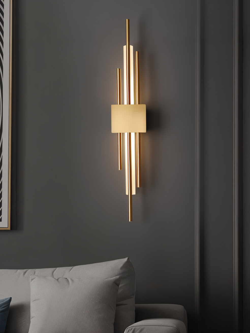 NobleGlow Lumină de Perete Aurie Neagră - Design Liniar Luxos, Iluminare Reglabilă Caldă/Neutră/Rece