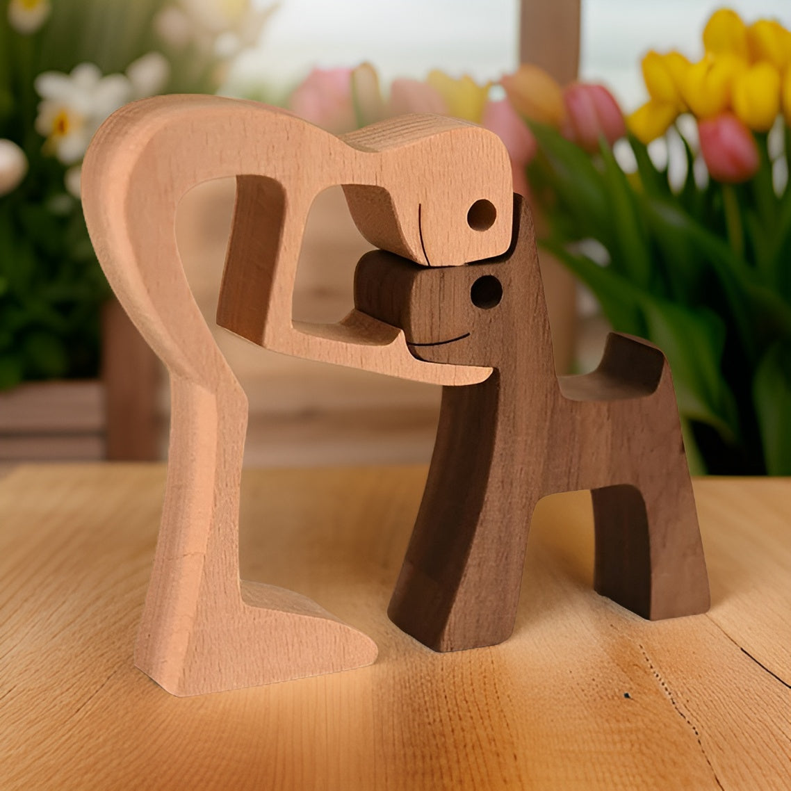 Heartfelt Bond | Handcrafted Wooden Sculpture of Taavita and Human