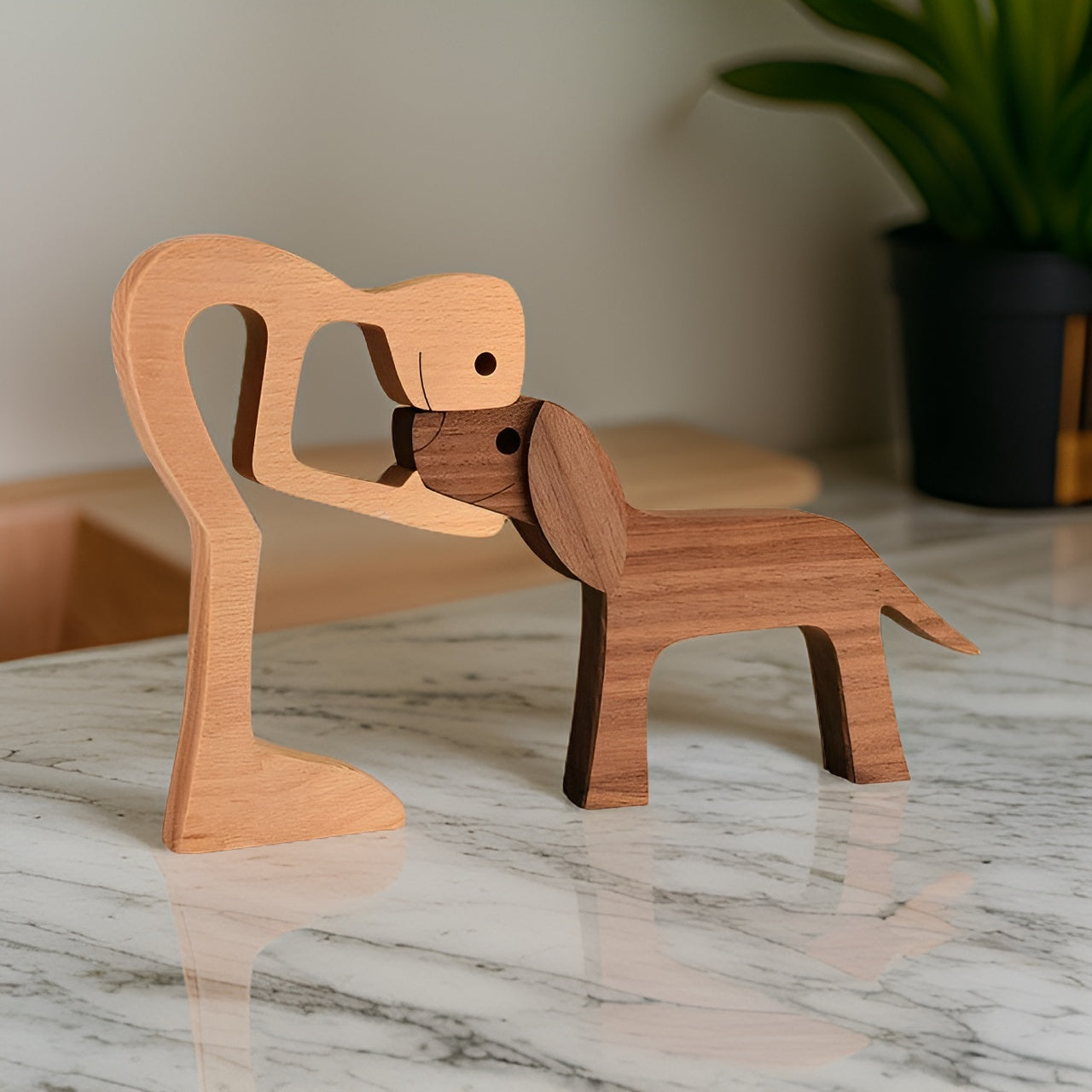 Heartfelt Bond | Handcrafted Wooden Sculpture of Taavita and Human