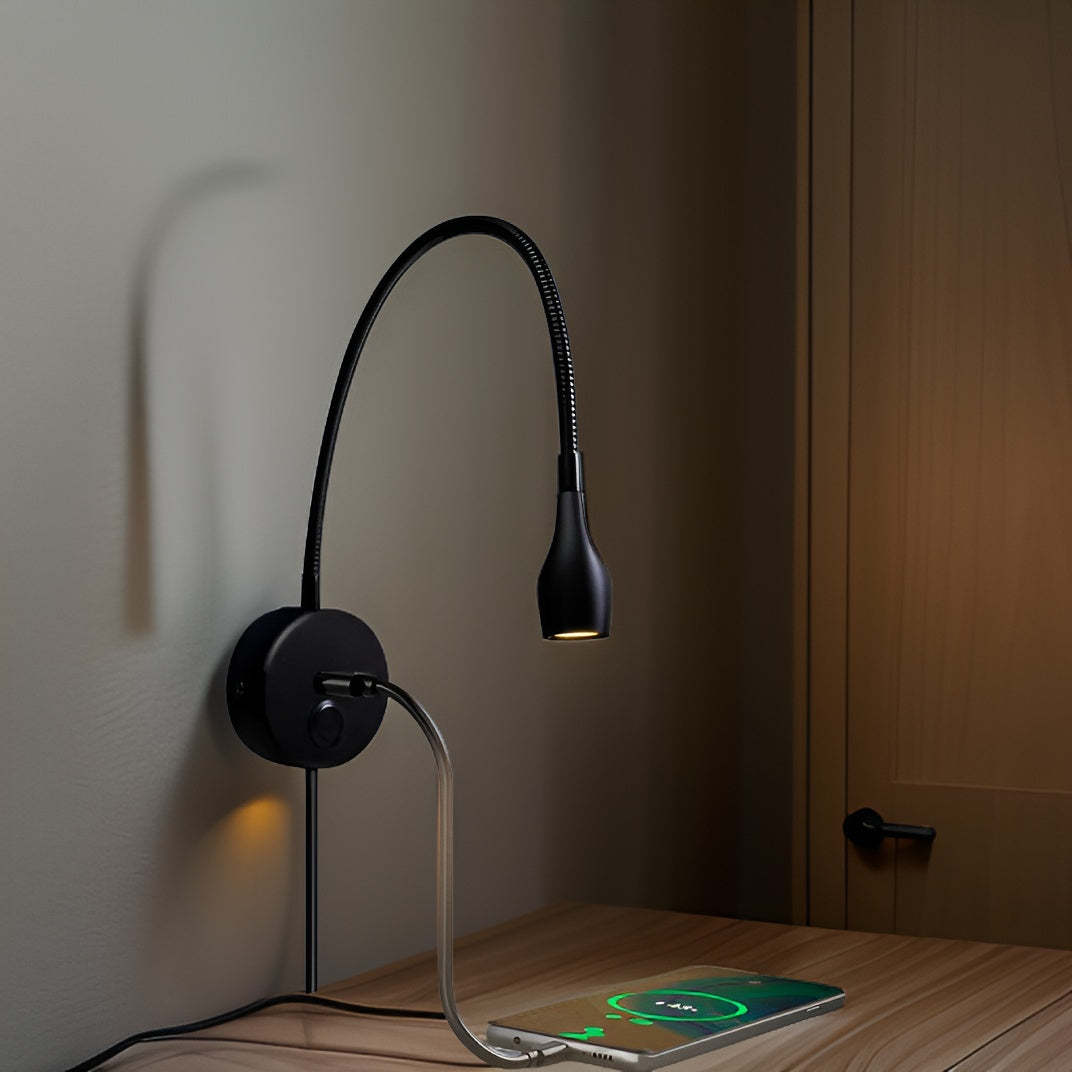 TouchGlow - Lampada da parete a collo di cigno 2 in 1 con caricatore USB per serate di lettura accoglienti